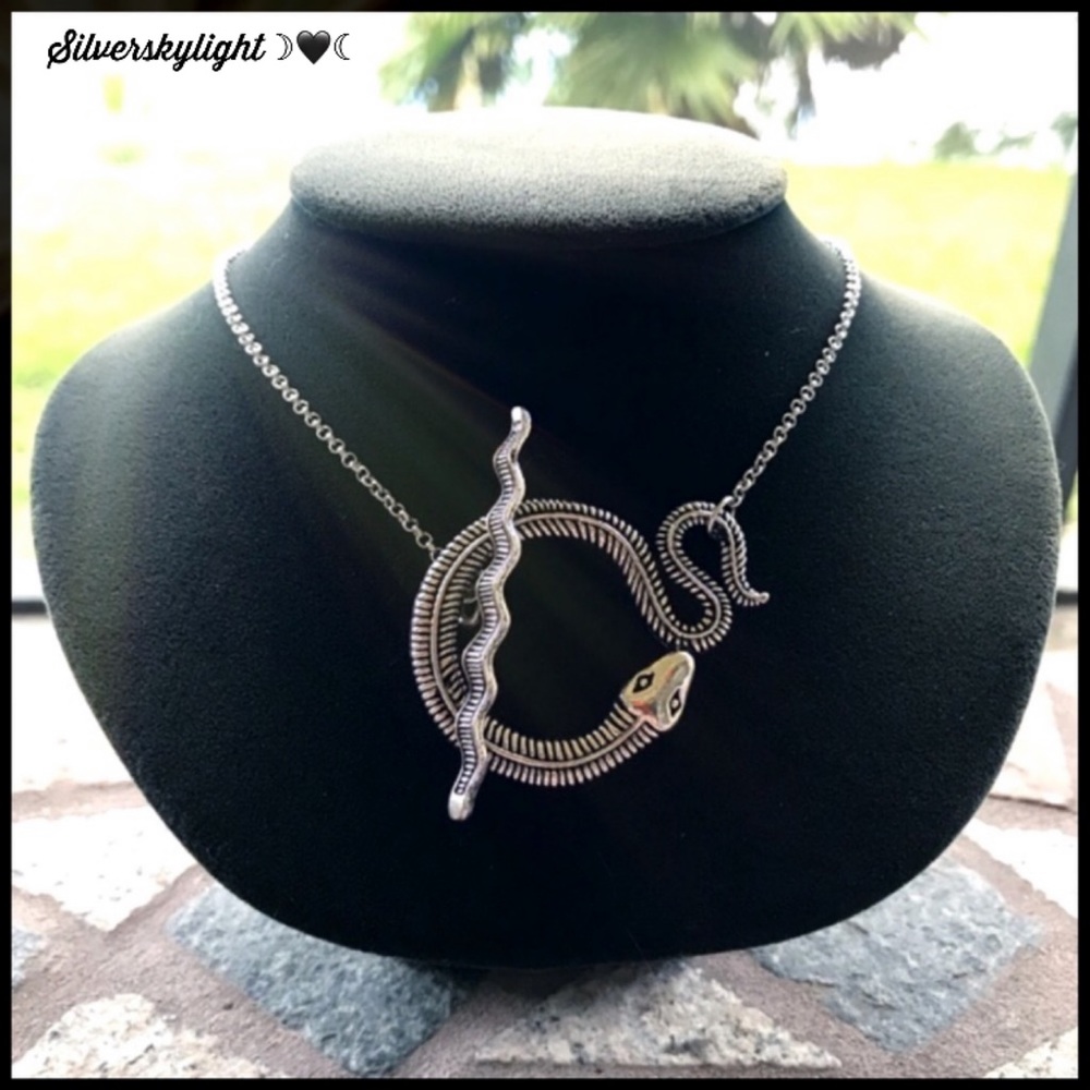 Silver snake toggle clasp choker necklace